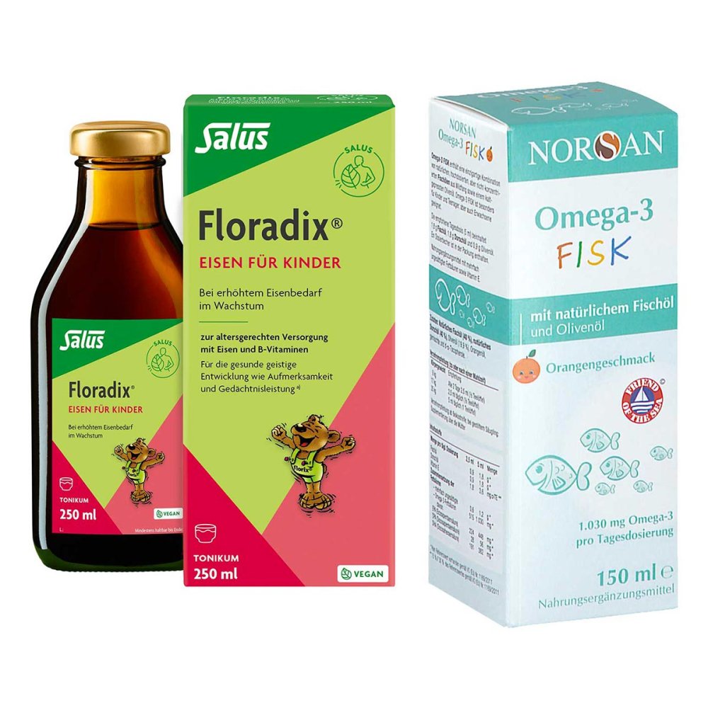 Floradix Eisen Tonikum + Norsan Omega-3 Fisk für Kinder 08104767