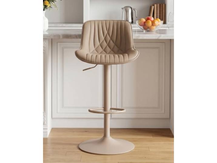 YOUTASTE 1er Barhocker Höhenverstellbar, Barstühle mit Lehne, Alles Khaki Drehbar Hocker aus Leder, Sockel in Khaki, Bar Stool im Fischschwanz-Design, 360° Drehstuhl Moderner, 150kg