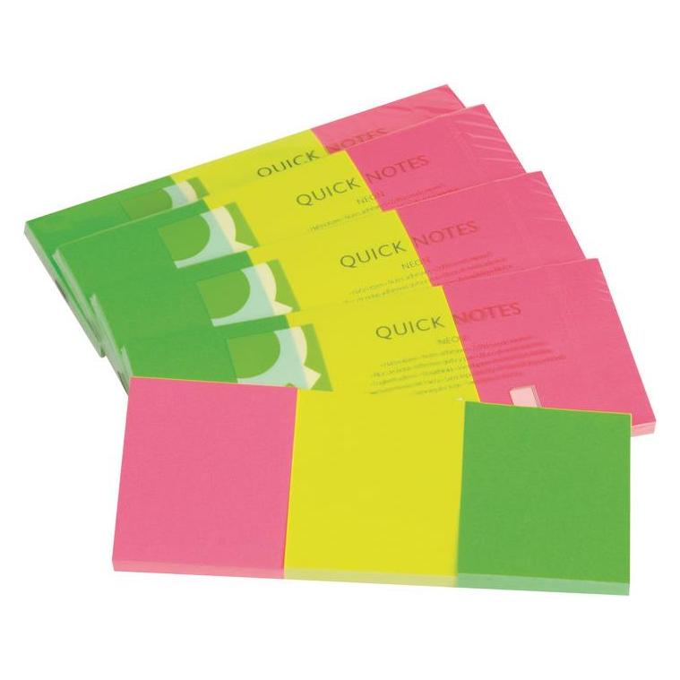 Q-Connect Haftnotizen Quick Notes 3 Neonfarben sortiert (51 x 38 mm) (KF01224)