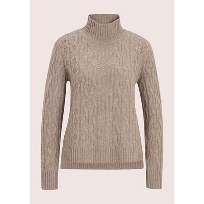Longpullover MADELEINE "Pullover Zopfpullover mit Kaschmiranteil", Damen, Gr. 36/38, beige (cappuccino, melange), Modern, comfort fit, Pullover Longpullover