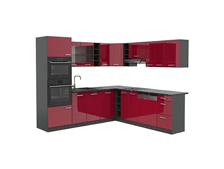 Vicco Eckküche R-Line, Rot Hochglanz/Anthrazit, 247 x 237 cm