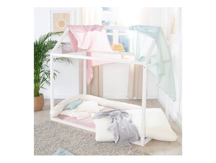 roba® Kinderbett Hausbett - nach Montessori Prinzip - FSC zertifiziertes Massivholz, Hausbett - Babybett zum Spielen, Lesen & Kuscheln - Weiß lackiert