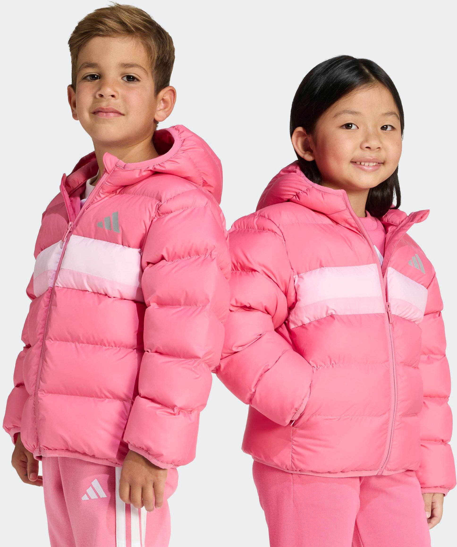 Steppjacke ADIDAS SPORTSWEAR "KUNSTDAUNEN KINDER", Kinder, Gr. 116, transparent (pink fusion, clear pink, true pink), Obermaterial: 100% Polyester. Wattierung: 100% Polyester, Jacken Steppjacke, für Kinder, mit Reissverschluss pink fusion, clear pink, tru