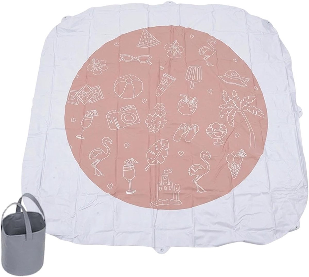 Opblaasbaar Strandbad 2-in-1 Zandmat - Roze wit - 200 x 185 cm