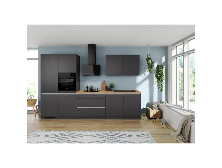 Impuls Küchenleerblock IP 3150, Graphit, Uni, 3 Schublade(n) Schubladen, nur wie online abgebildet bestellbar, 340 cm, RAL Testat, Pefc, Goldenes M, Made in Germany, seitenverkehrt erhältlich, vormontierter Korpus, Küchen, Küchenzeilen & Küchenblöcke, Küchenzeilen ohne Geräte