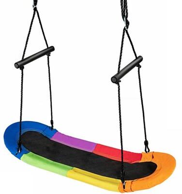 Costway Saucer Tree Swing Surf Kids Outdoor Adjustable Oval Platform Set with Handle-Color