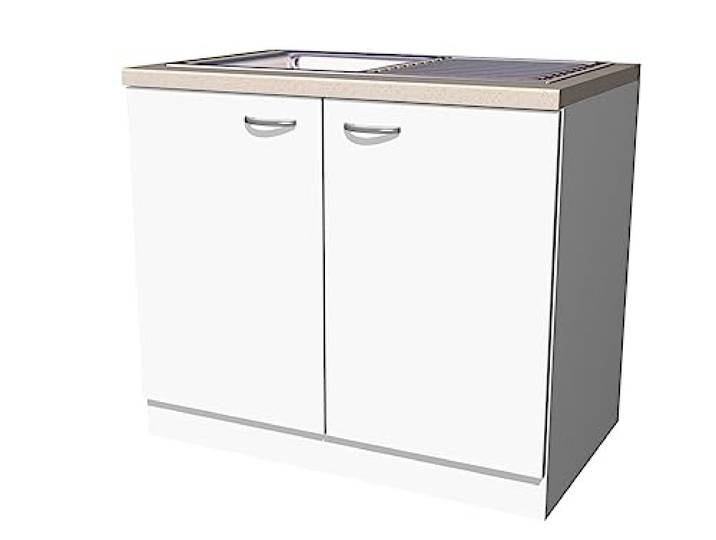 Flex-Well Spülenunterschrank 100 cm Weiß mit Spüle & Arbeitsplatte Spüle mit Unterschrank 100 cm inkl. Edelstahlspüle & Arbeitsplatte – ideal für Singleküche, Pantryküche & kleine Küchen