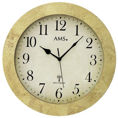 Funkwanduhr AMS, gold (goldfarben), Wanduhren, Ø 35cm, Quarzuhr, Holz, Wohnzimmer, Esszimmer, Küche, Arbeitszimmer, Büro,Flur