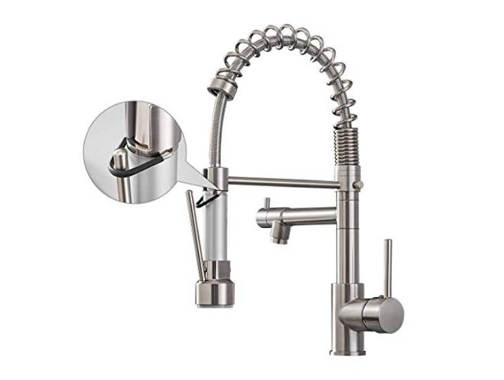 AIMADI Küchenarmatur mit herausziehbarem Sprühkopf, kommerzieller Einhandgriff, hoher Bogen, Edelstahl, gebürstetes Nickel, Küchenspüle, Wasserhahn