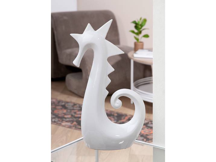 Dekofigur Seepferd 19 x 38 x 9cm Weiß