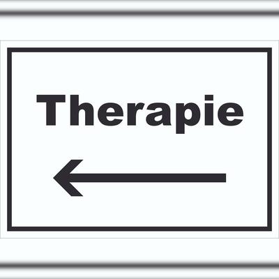HB-Druck Therapie Schild mit Text und Richtungspfeil links Raum Behandlung waagerecht A2 (420x594mm)