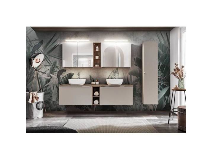 Ensemble salle de bain double vasques 180 cm + 6 éléments - Rosario Taupe