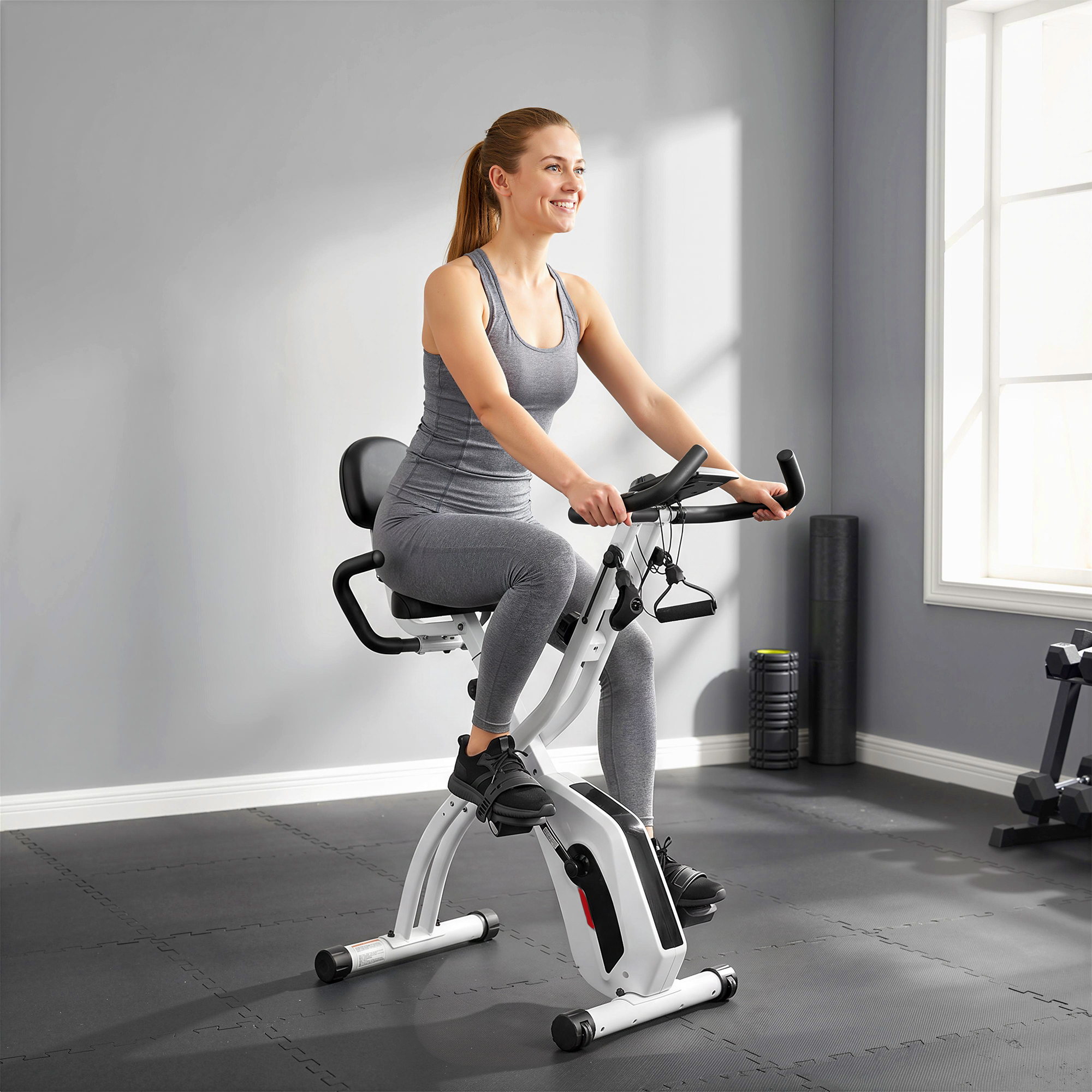 Sportnow Cyclette Pieghevole con 8 Livelli di Resistenza, Volano, Display LCD, Bluetooth, Cardiofrequenzimetro e Sella Regolabile, Bianco   Aosom Italy