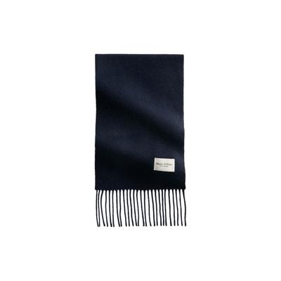 Schal MARC O'POLO "Schal Scarf Woven Wool Long Fringes 1er Pack", Damen, blau (dunkelblau), Modetücher Schal