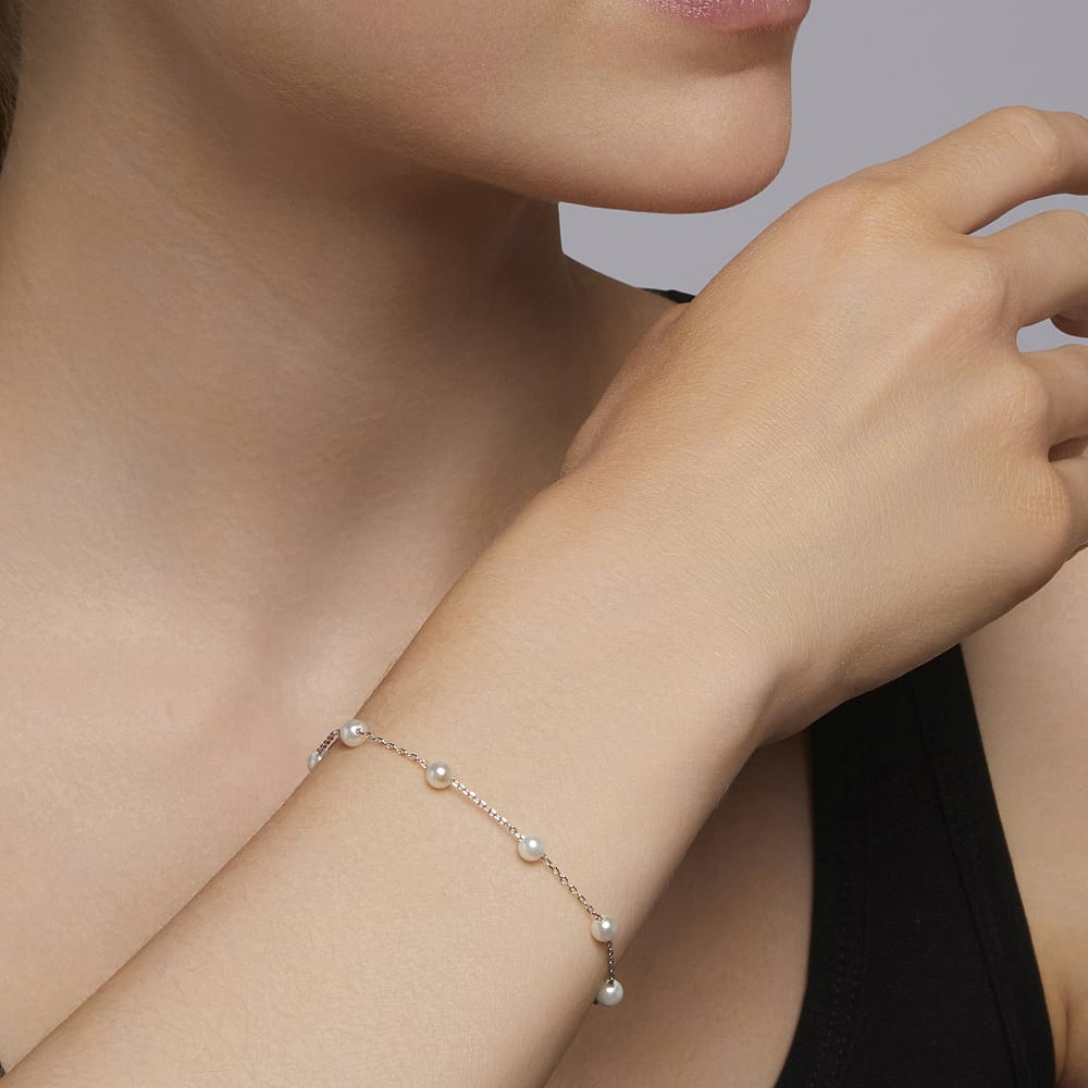 Bracelet Perle De Nuit En Argent 925/1000 Blanc Et Perle Synthétique Blanche Femme