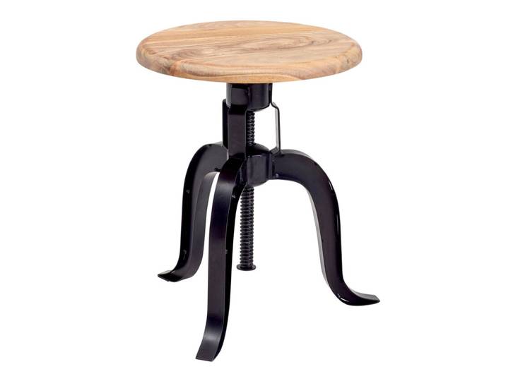 Hocker Akazie massiv/Metall drehbar höhenverstellbar Ø 39 cm...
