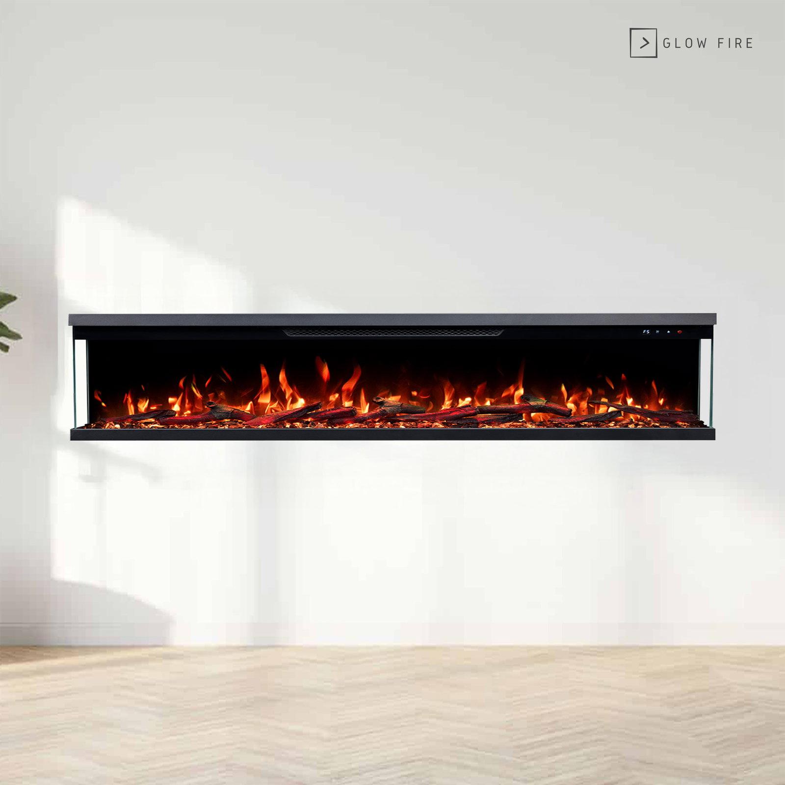 Glow Fire Elektrokamin 'Insert 182' | LED Wandkamin in schwarz mit Heizung (1800 W) | HxBxT: 36x183x9mm