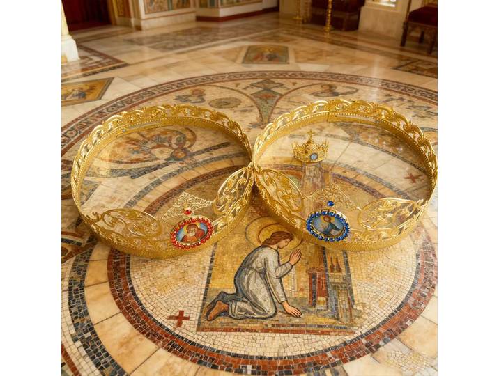Nouvelle couronne d'église orthodoxe, icône de Jésus et de Marie, couronne de la Sainte Famille, couronne religieuse, rituel, couronne de mariage orthodoxe, ensemble de couronnes pour les époux