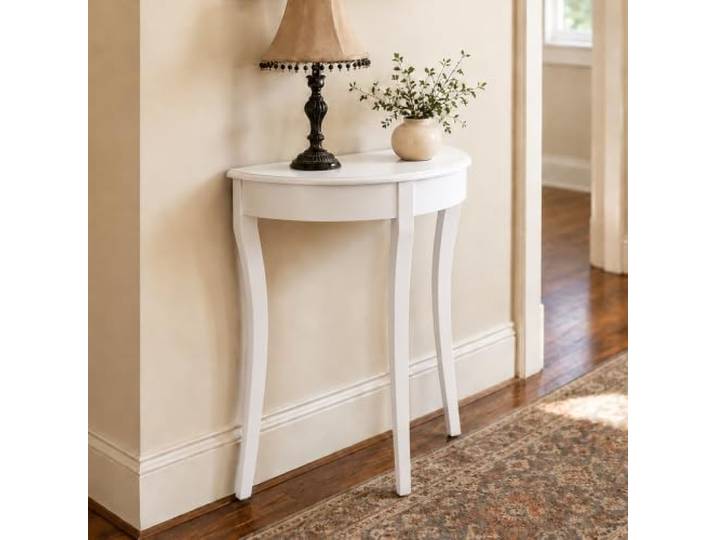 JSWHYBD Halbmond Konsolentisch 64,2 cm, Schmaler Flurtisch aus Massivholz Schmaler Konsolentisch für Flur, Eingang, Wohnzimmer, Sofa, Fenster & kleine Räume(White)