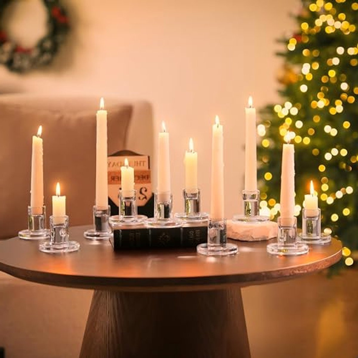 Set van 10 heldere glazen kaarsenstandaards voor kaarsen en tealights