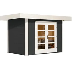 Weka 28 mm Designhaus 126+ mit extra hoher Tür - 28 mm anthrazit Designhaus Gr. 1 (295 x 210 cm) - 50 % Rabatt auf Dacheindeckung