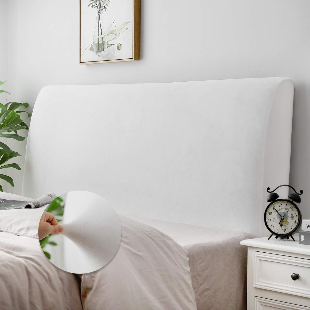 Rekbare hoofdbordhoes voor Cal kingsize bed, stofdichte beschermhoes van fluweelzachte stof, wit