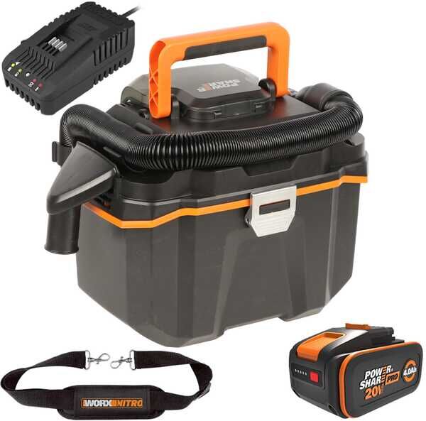 Worx Nitro WX031 - Aspirateur portable pour eau et poussières à batterie - 20 V 4,0 Ah