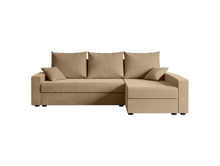ECKSOFA mit Schlaffunktion und Bettkasten ALESIA-L 231x140x90 cm Beige Velours