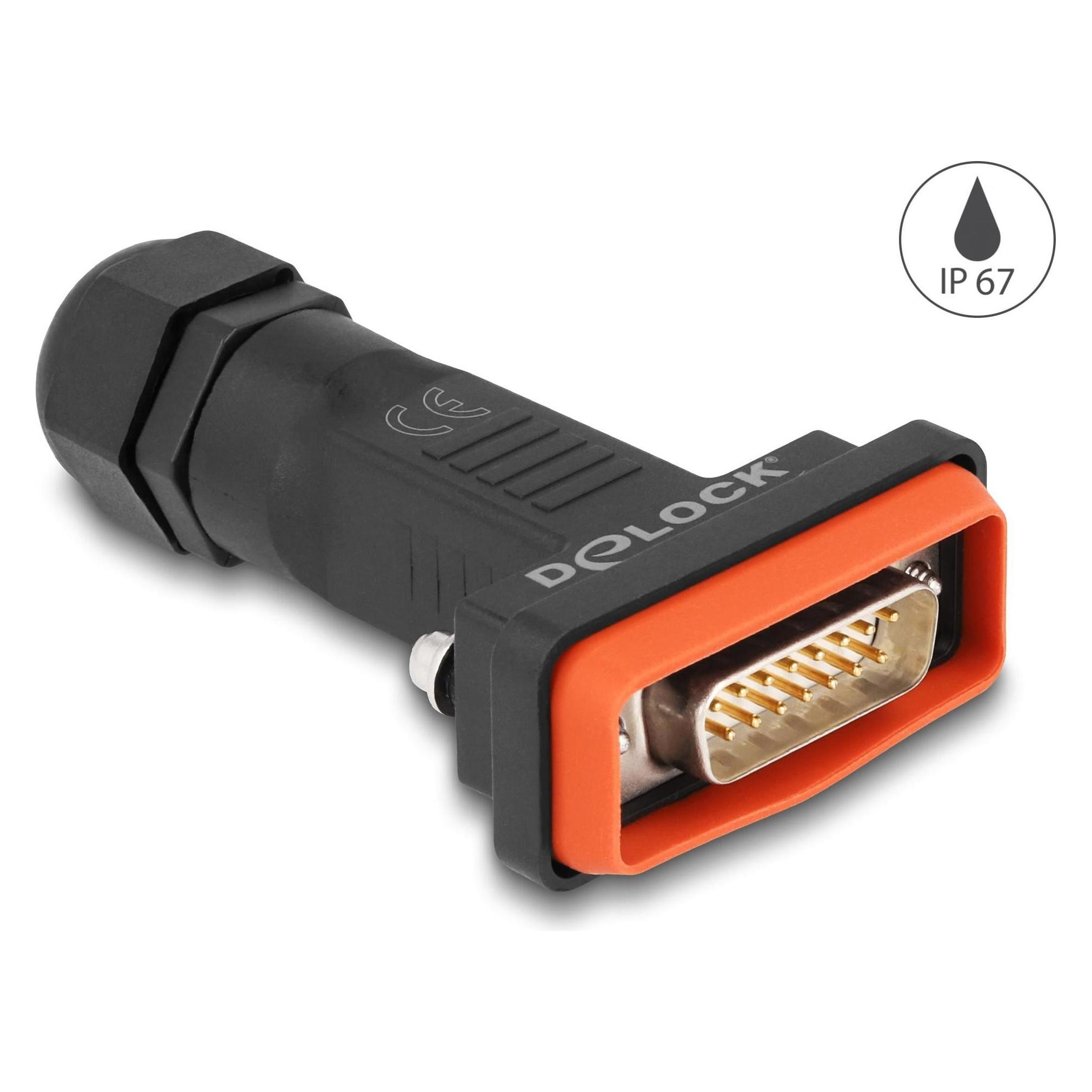 Delock Adapter D-Sub HD 15 Pin Stecker mit Gehäuse IP67 wasserfest (87806)