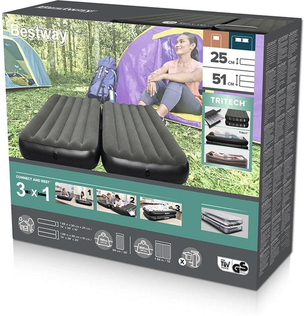 Luftbett BESTWAY "Twin/Queen, 3 in 1 188 x 99 cm", grau (schwarz), L:188cm, Luftbetten, Luftbett schwarz B/H/L: 188cm