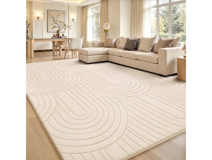 Tapis - SOUR LEMON - 3D motif demi-cercle - 120x160 cm - crème - antidérapant lavable
