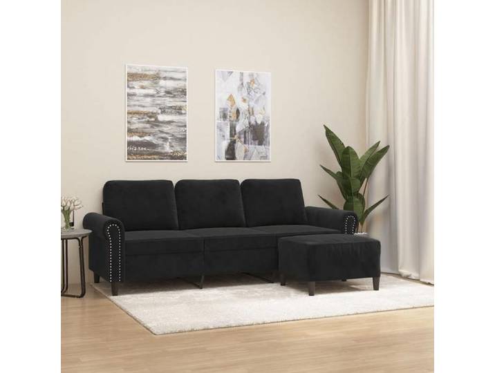 Canapé à 3 places avec repose-pieds Noir 180 cm Velours canapé canapé avec repose-pieds canapé trois places 3201220