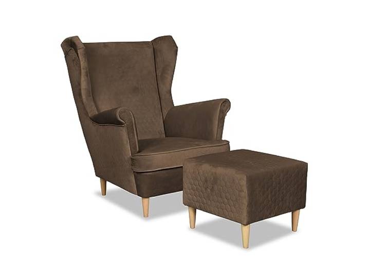 Family Meble Ohrensessel mit Hocker, Modell Angelo, Skandinavisch, Relaxsessel aus Webstoff, Loungesessel, Ohrensessel mit Hocker, Bequemer Sessel, Für Wohnzimmer, Esszimmer, Schlafzimmer, Braun