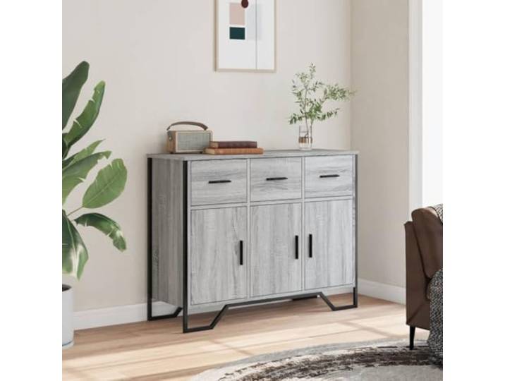 KTHLBRH Sideboard Grau Sonoma 97 x 32,5 x 74,5 cm Holz mehrschichtig Metallbeine, großer Stauraum, praktische Türen, stabile Tischplatte für Dekoration