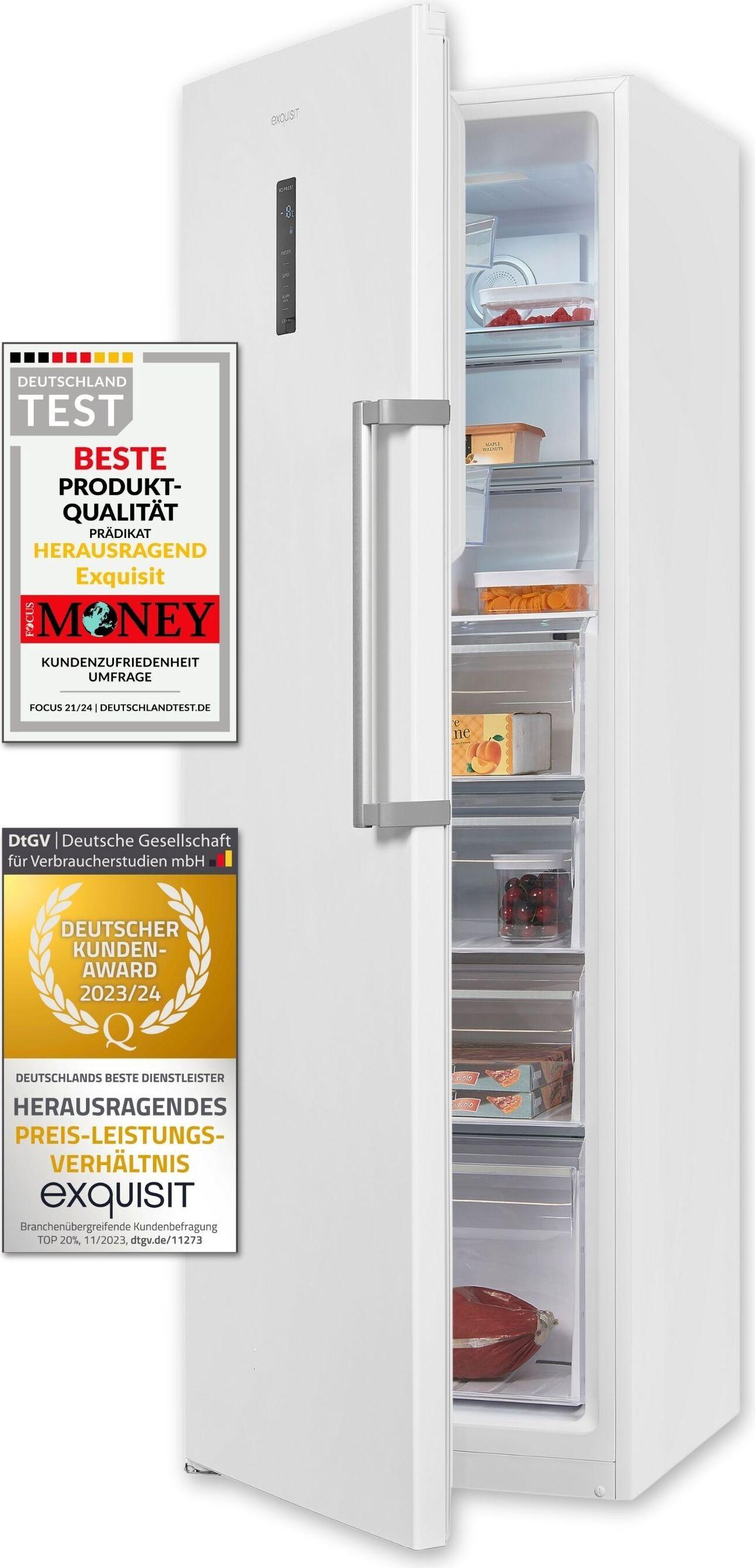 Exquisit Gefrierschrank GS295-NF-H-040D weiss | 274 l Nutzinhalt | NoFrost | Schnellgefrieren | Alarm-Funktion