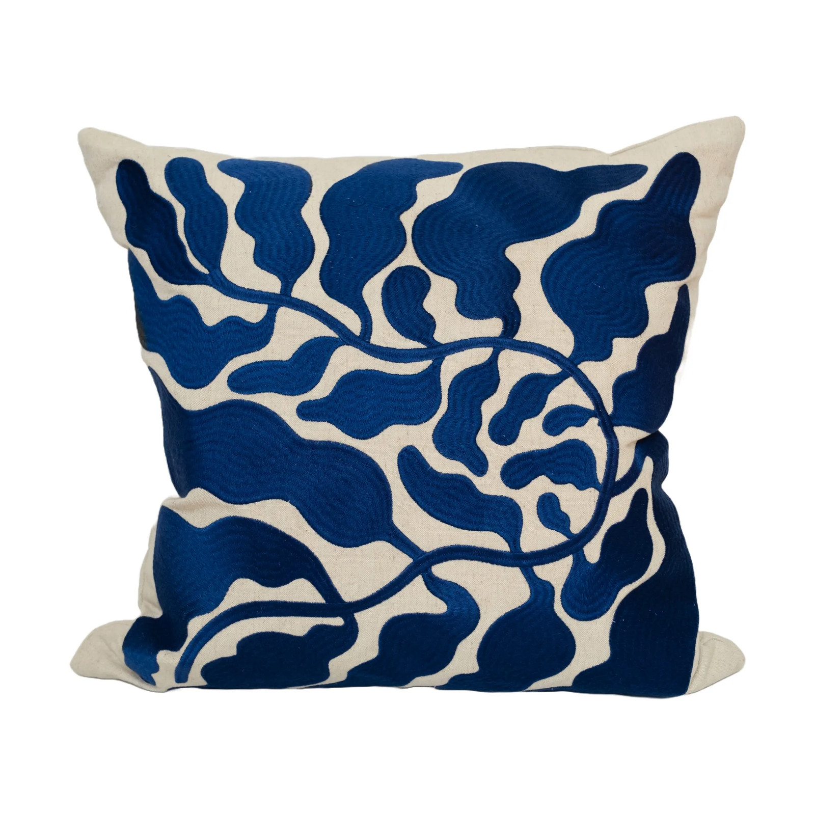 Fine Little Day Leaves geborduurd kussenhoes - Blauw - 48 x 48 cm