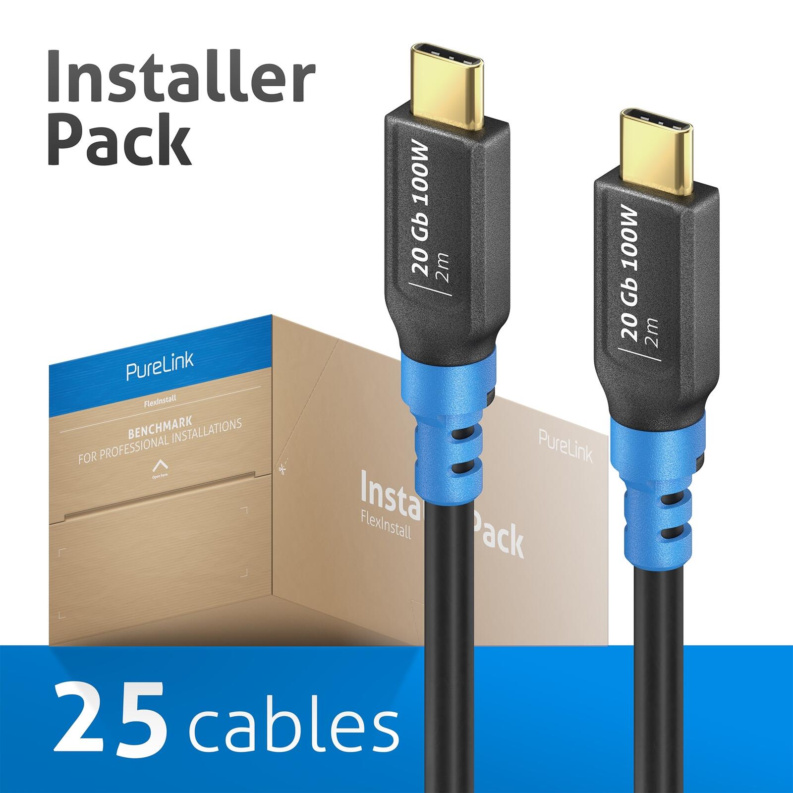 PureLink FlexInstall USB-C auf USB-C Kabel USB4 Gen2x2 20Gbps 100W 2.00m - Installer Pack 25 Stk. FI-U400-020-PCK