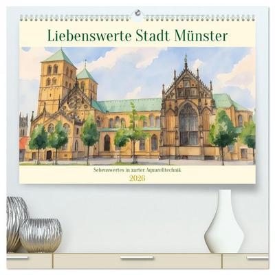 Liebenswerte Stadt Münster (hochwertiger Premium Wandkalender 2026 DIN A2 quer), Kunstdruck in Hochglanz