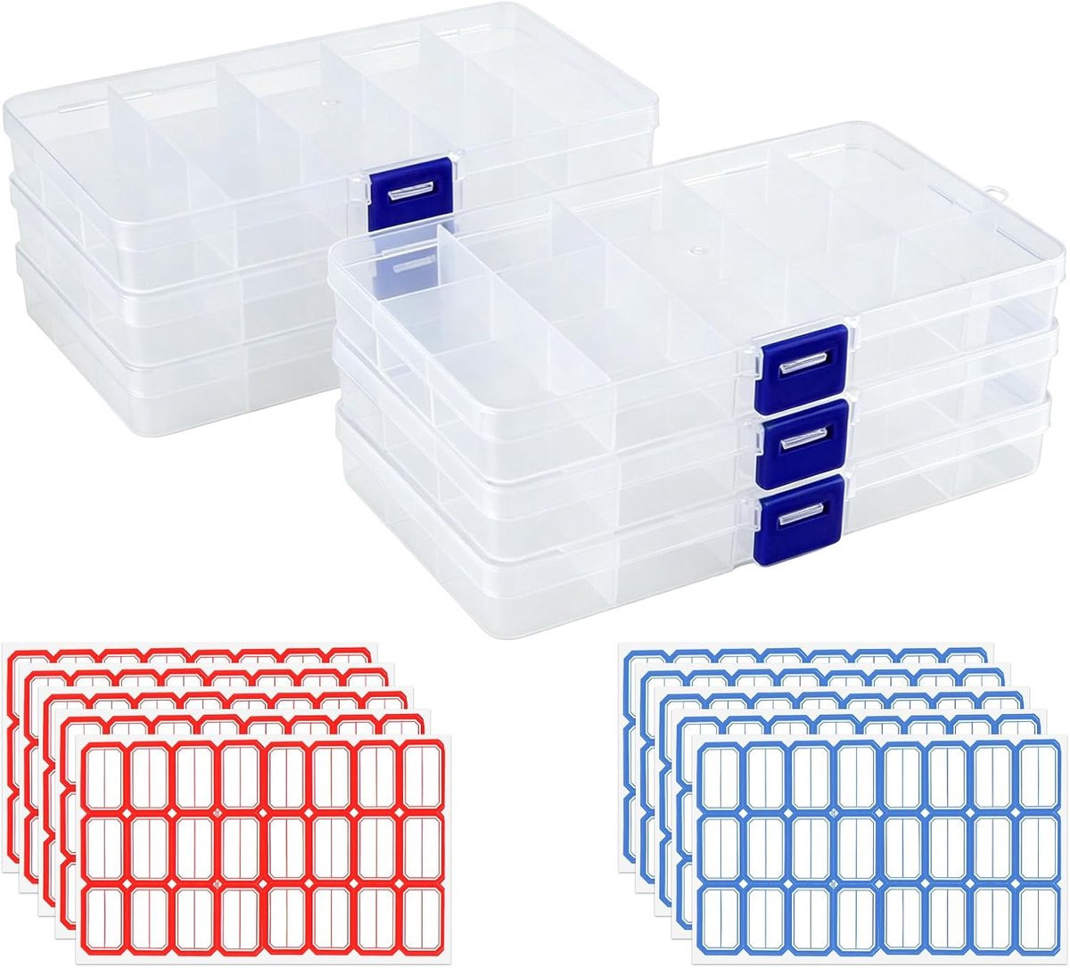 Set van 6 transparante plastic sorteerdozen