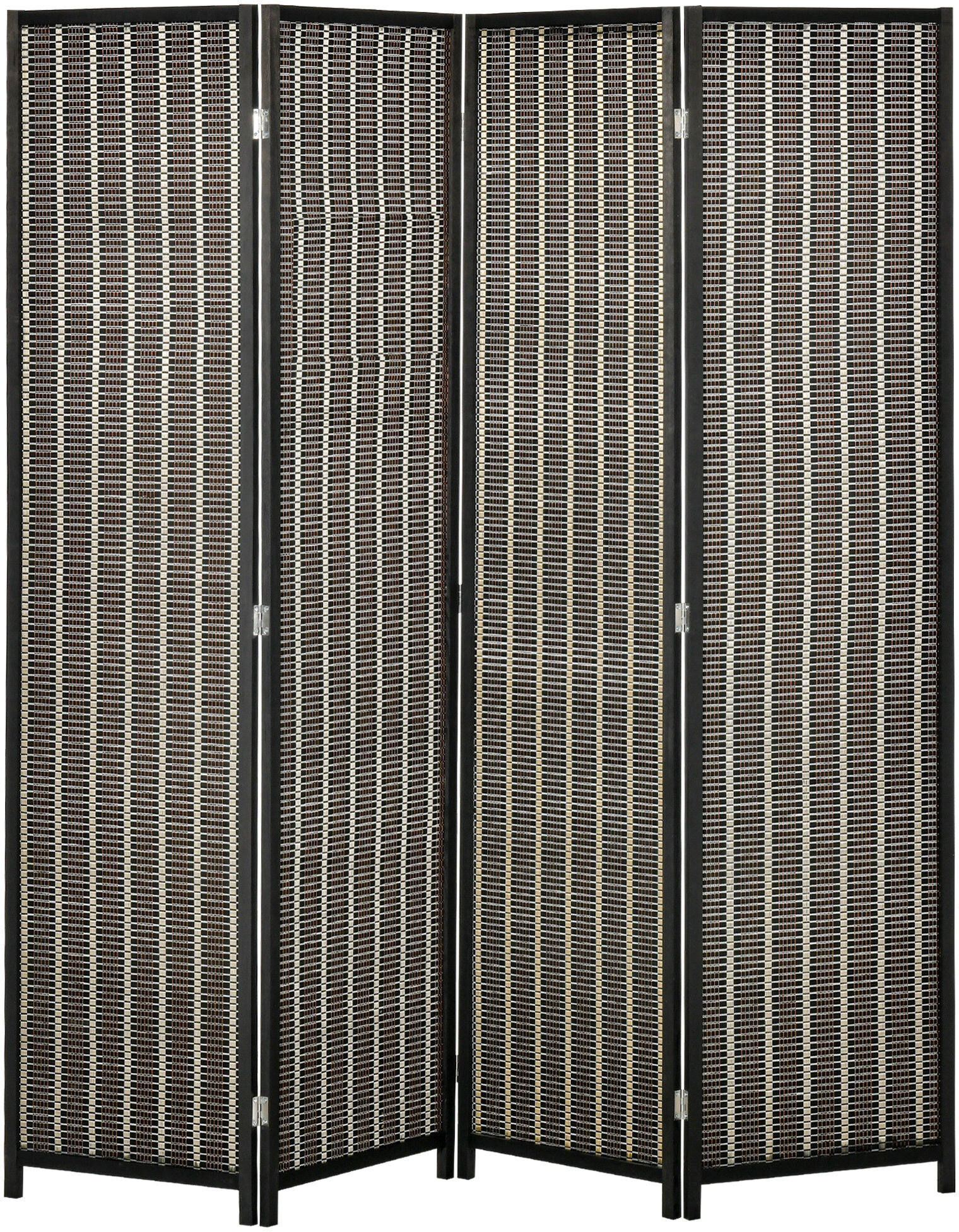 Homcom Paravento per Interni, Separé Pieghevole a 4 Pannelli, Divisorio per Ambienti in Legno e Bambù, 180x180x1.9cm, Nero e Marrone Aosom