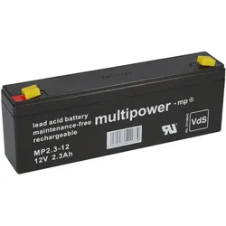 Multipower MP2,3-12 AGM Bleiakku 12V 2,3Ah Faston 4,8 mm für Alarmanlage, Notbeleuchtung & Sicherheitstechnik