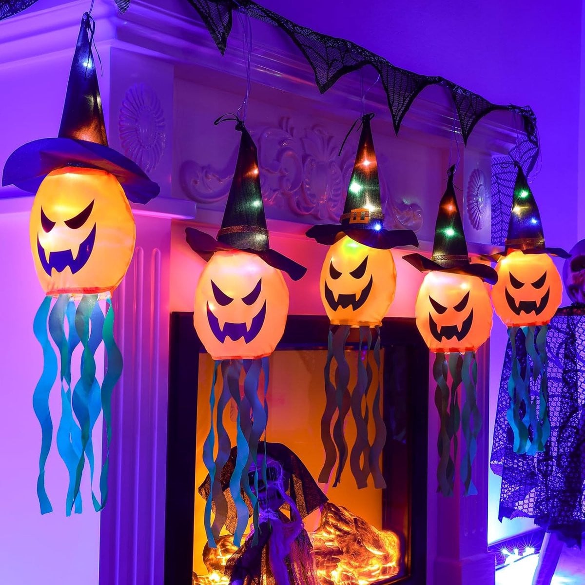 Waterdichte Halloween pompoenverlichting met 5 lampen, IP44, werkt op batterijen, voor tuin en huis