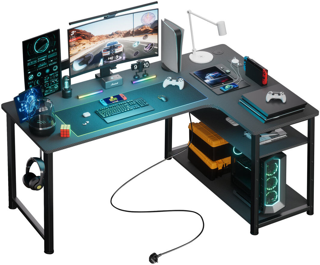 Inbox Zero Hofstra L-Shaped Metal Base with Power Outlet Desk Black 74cm H x 110cm W x 80cm D