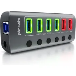 Primewire Aktiv Hub (USB-A, 6 Ports), Dockingstation + USB Hub, Grau