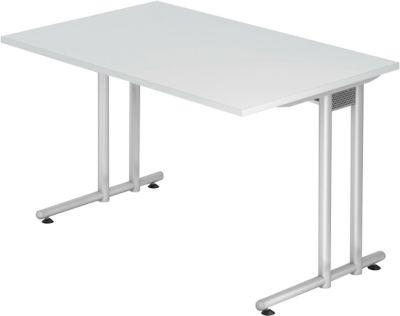 Schreibtisch JENA, C-Fuß, Rechteck, B 1200 x T 800 x H 720 mm, Gestell alusilber, lichtgrau