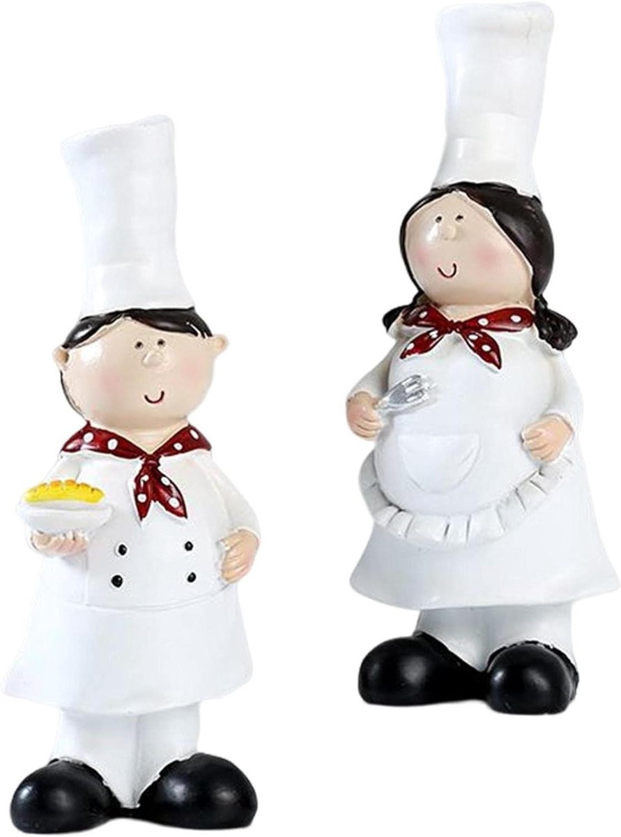 Set van 2 Chef Beeldjes in Wit - Keuken Decoratie van Milieuvriendelijke Hars