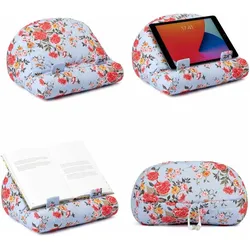 Bookchair, Buchstütze, Bookcouch Roses Blumenmotiv hellblau Lesekissen für Bücher und Tablets Buchständer Tablethal (16 x 26 x 29 cm)