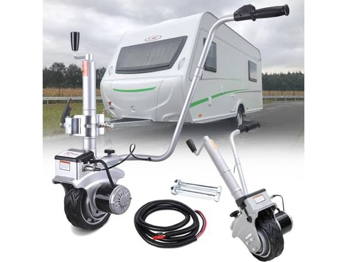 Fablestoryem 2270kg Elektrischer Anhänger-Rollwagen, 350W 12V Anhänger-Stützrad mit 6–7 m/min Bewegungsgeschwindigkeit, 32-42cm einstellbare Klemmhöhe, zum Bewegen von Anhängern, Wohnwagen und Booten