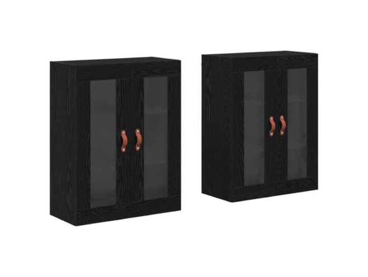KGFHERENB Wandschrank 2er Set Schwarz Eichen-Optik Glastüren 69,5x34x90 cm Stilvolles 2er-Set Hängeschränke fürs Wohnzimmer mit transparenten Glastüren, robustem Holzwerkstoff und 4 Türen.