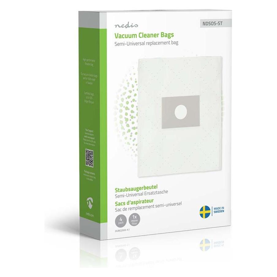 Nedis Staubsaugerbeutel | 4 Stück | Synthetik | Meist verkauft für: Semi-Universal | Weiss (4x) (DUBG2000-4.1)
